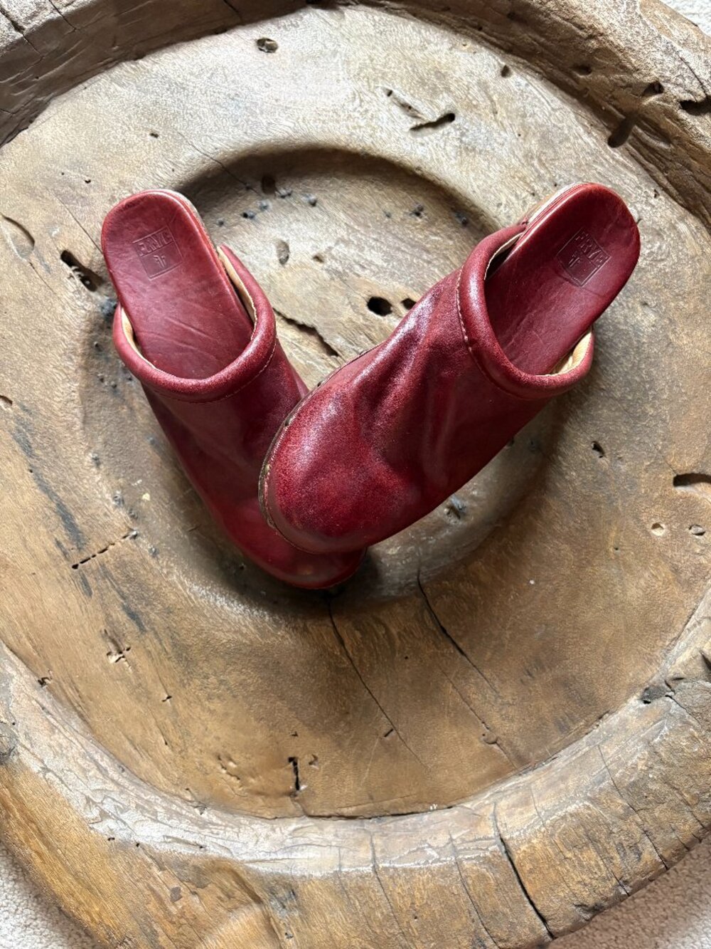 Frye boho leather Clara Campus Clogs red burgundy women's size 10